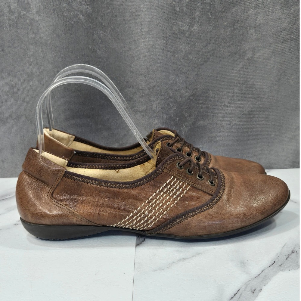 Sesto Meucci Womens 7.5 N Brown Leather Lace Up Oxfords Flats Italian Shoes